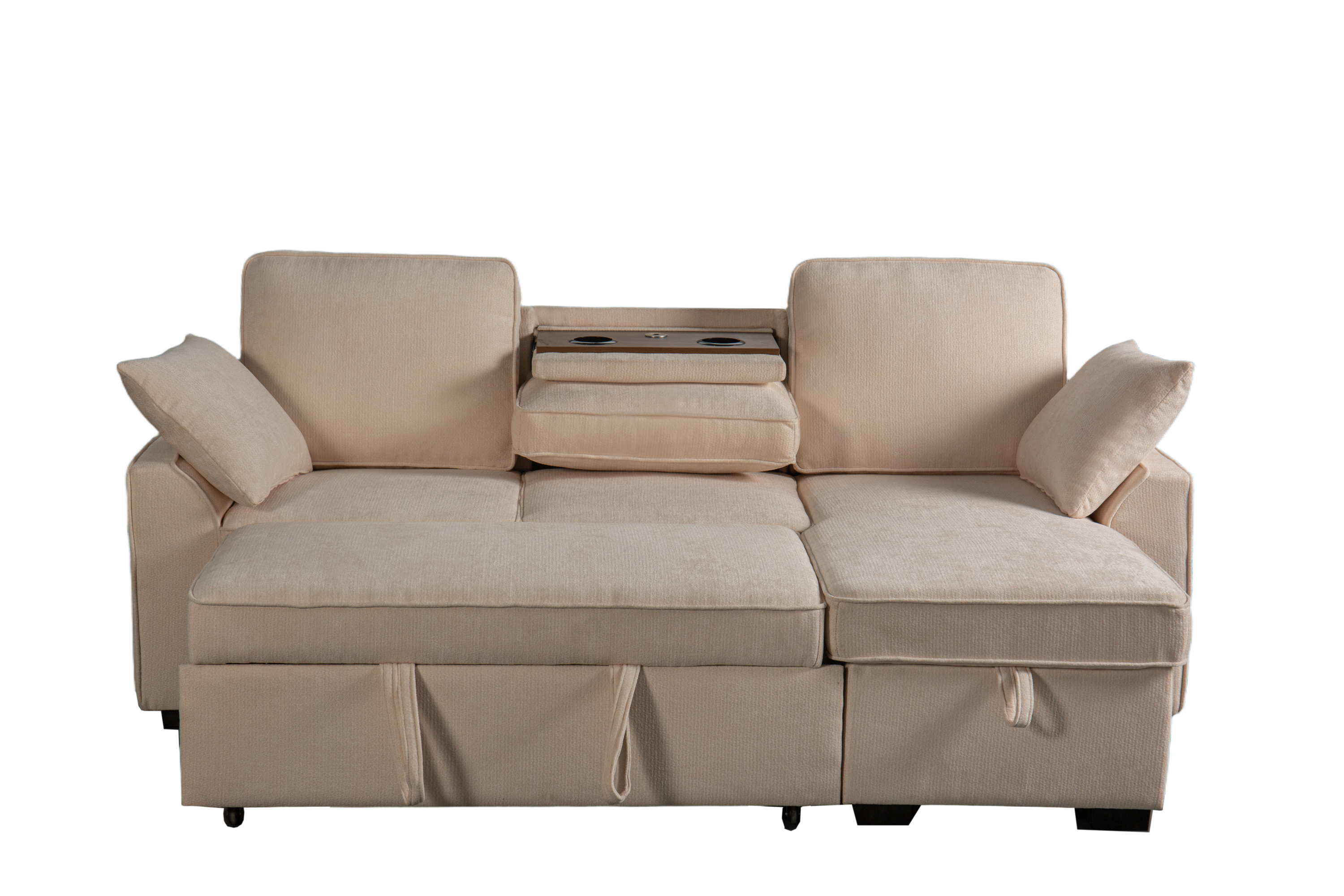 Sectional Sofa with Chaise, Cup Holder Tray & Storage