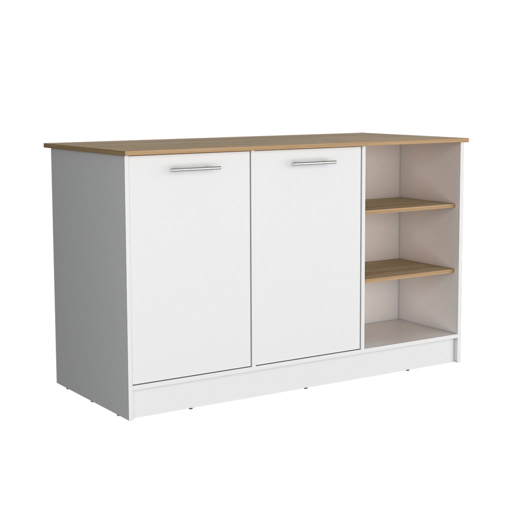 Ginger Kitchen Island with 3 Shelves and 2-Door Cabinets