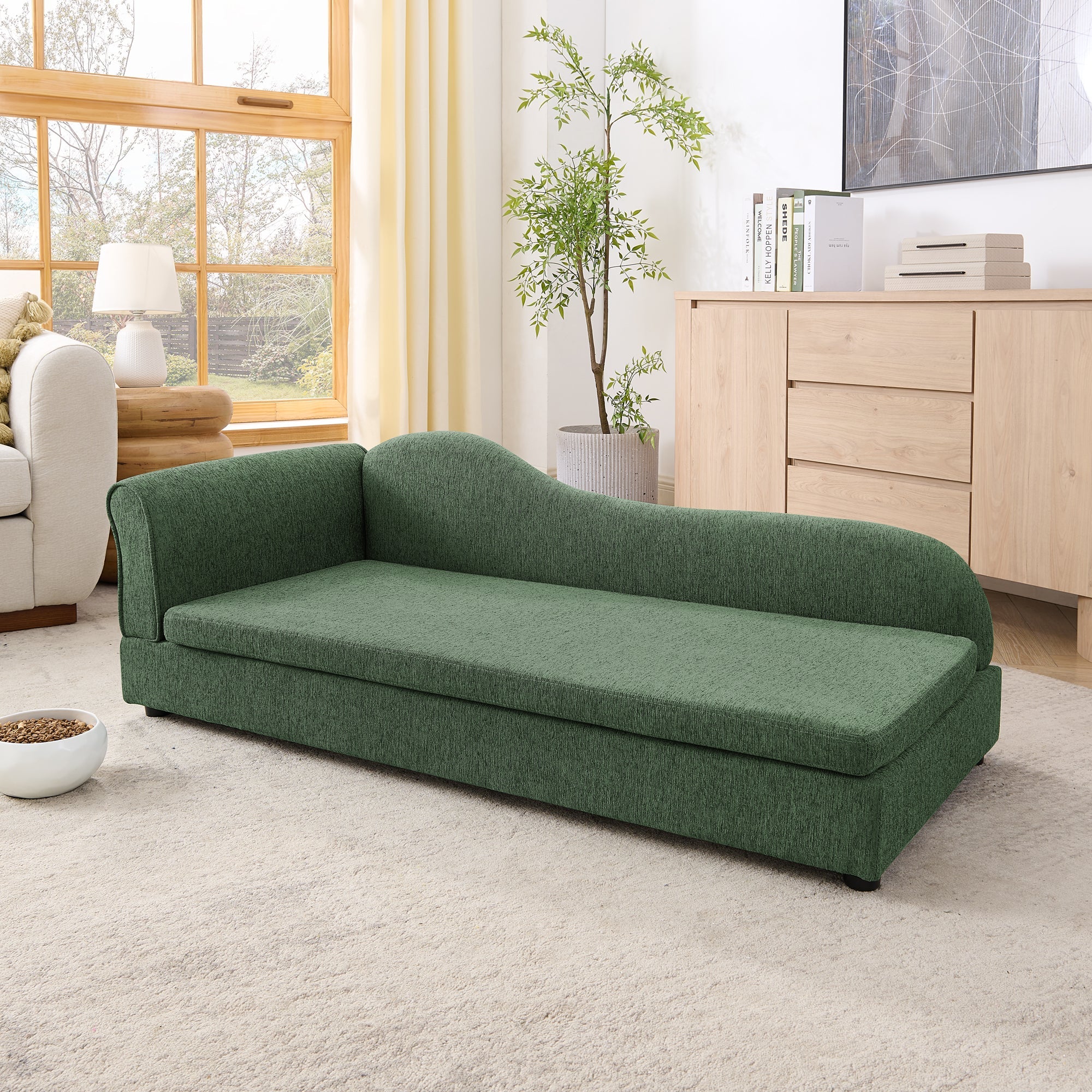 Medium/Large Dog Sofa Wave Backrest Linen Olive Green