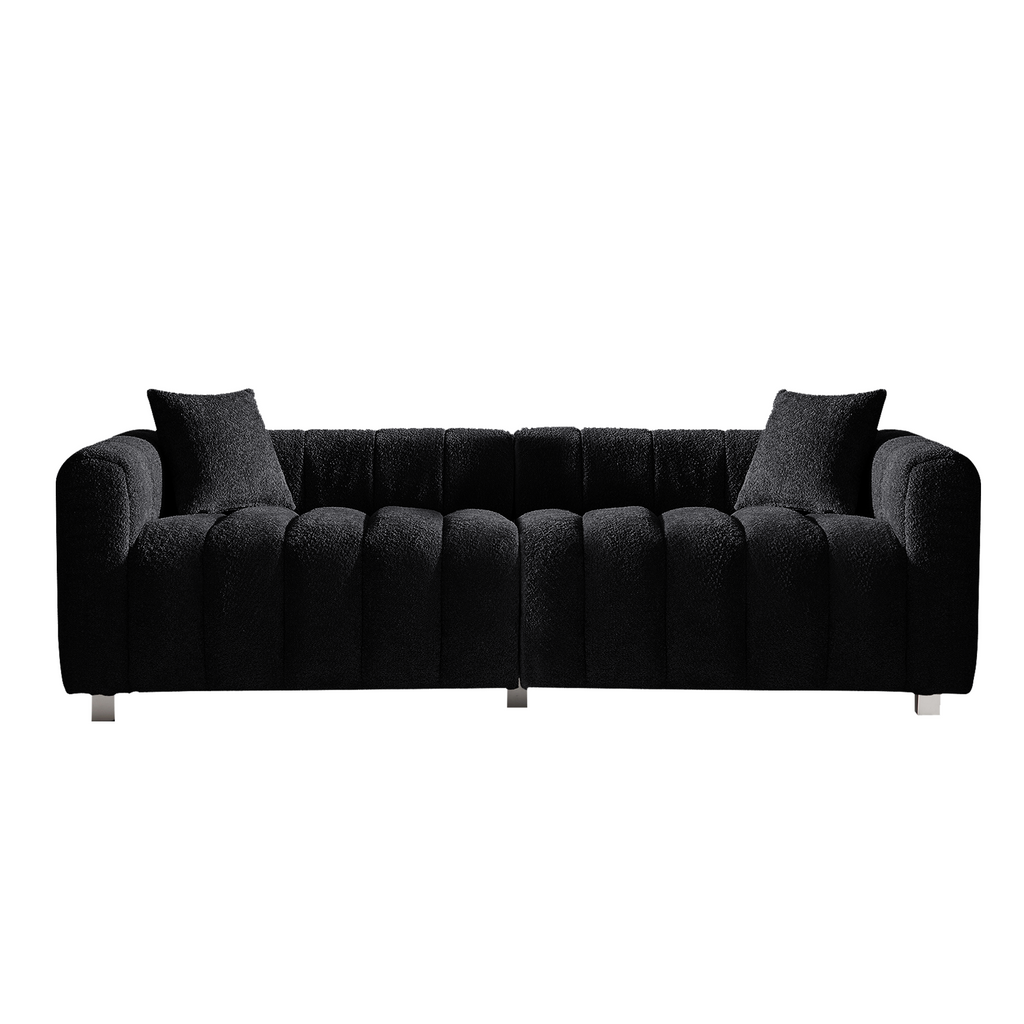 Sofa Modular Velvet Teddy Black 3 Seat Metal Legs 87 In 750 LB