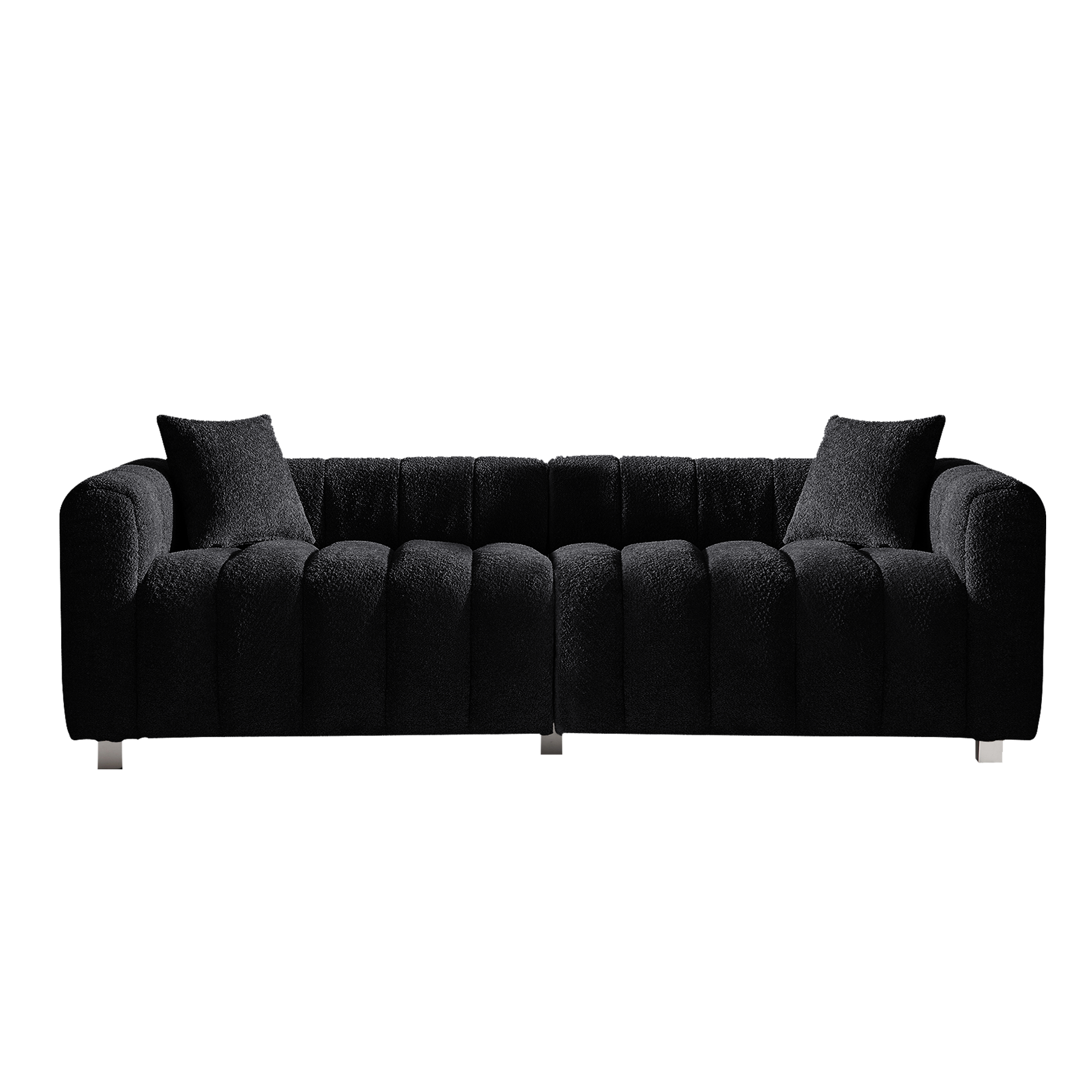 Sofa Modular Velvet Teddy Black 3 Seat Metal Legs 87 In 750 LB