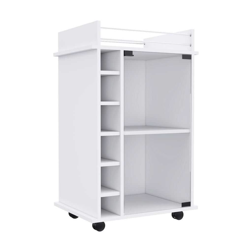 White Bar Cart Two Shelves Wine Rack Four Casters
