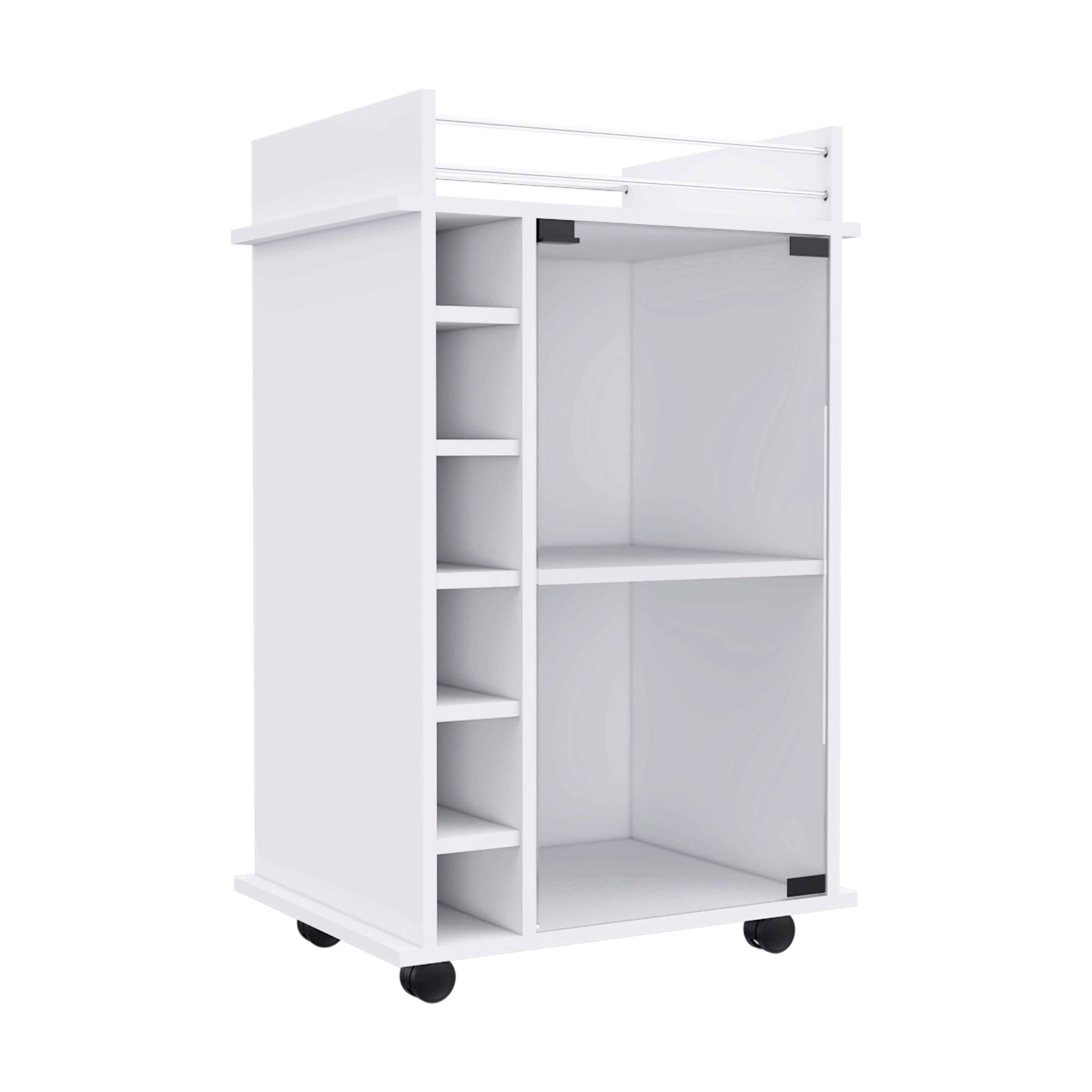 White Bar Cart Two Shelves Wine Rack Four Casters