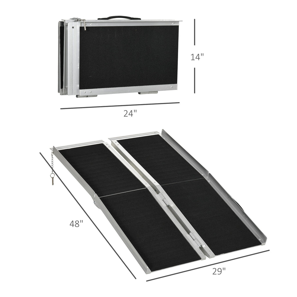 Wheelchair Ramp Aluminum 4 Ft Folding Non-Slip Side Rails 594 LB Portable