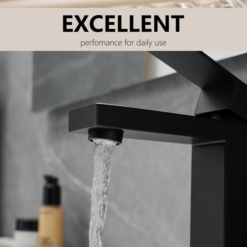 Black Waterfall Bathroom Sink Faucet 1 Hole with Pop Up Drain