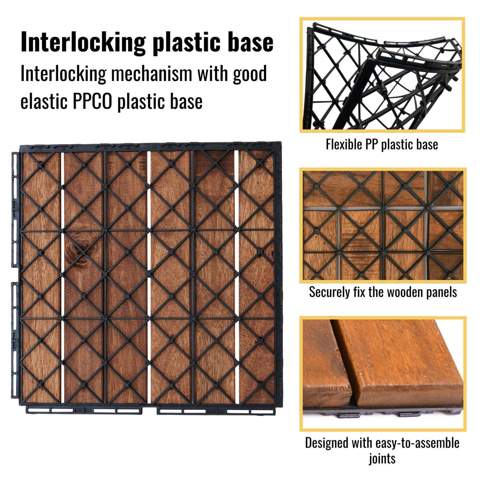 Acacia Hardwood Interlocking Deck Tiles 12" x 12" Patio