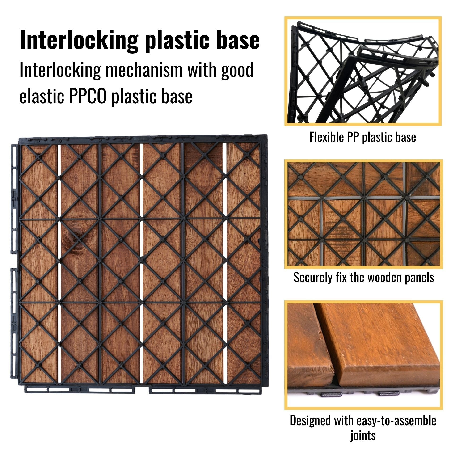 Acacia Hardwood Interlocking Deck Tiles 12" x 12" Patio