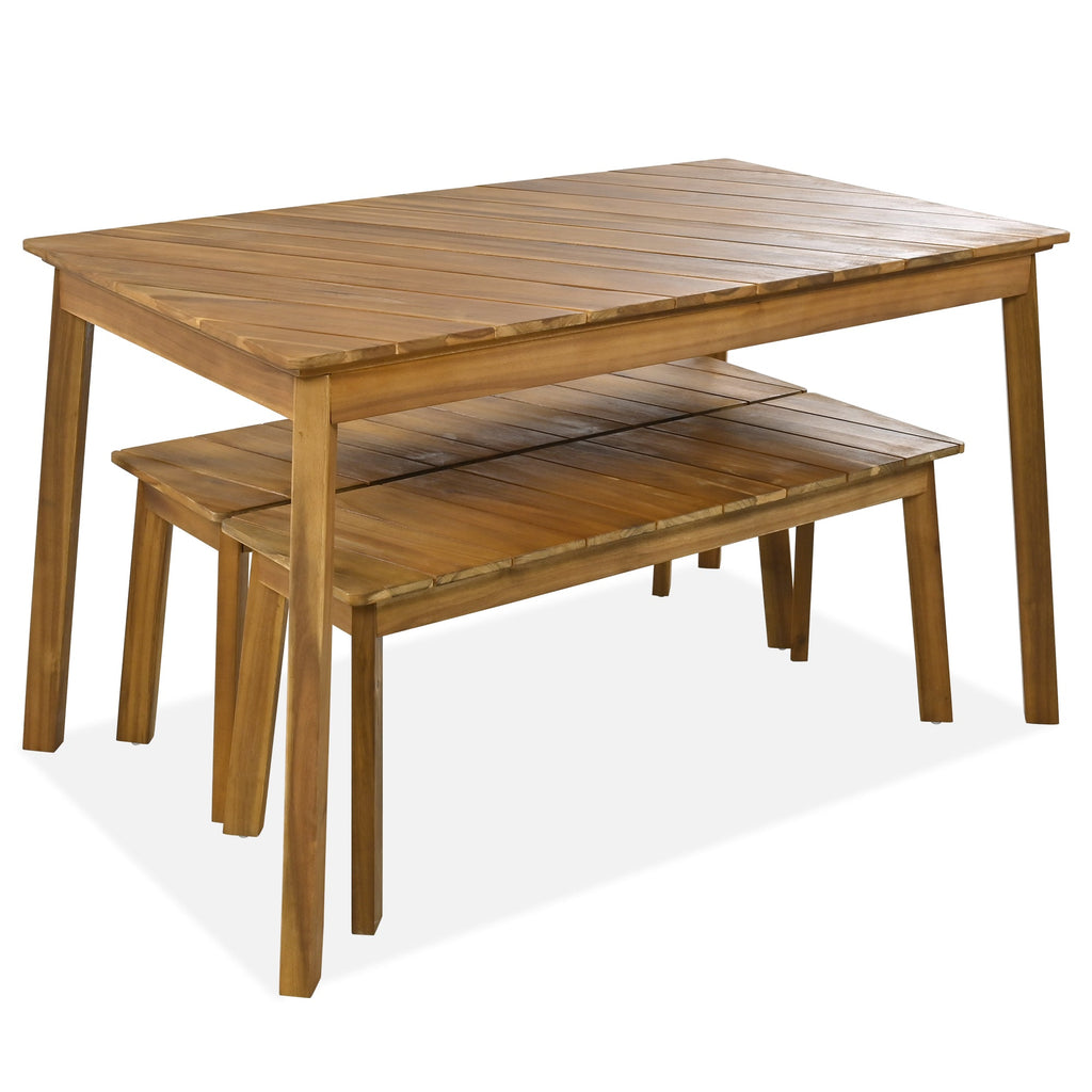 Acacia Wood 3-Piece Dining Set with Table and Bench