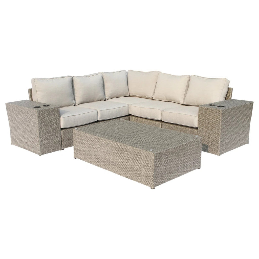 Outdoor Sectional Set HDPE Wicker Aluminum Gray 8 Piece Seats 4