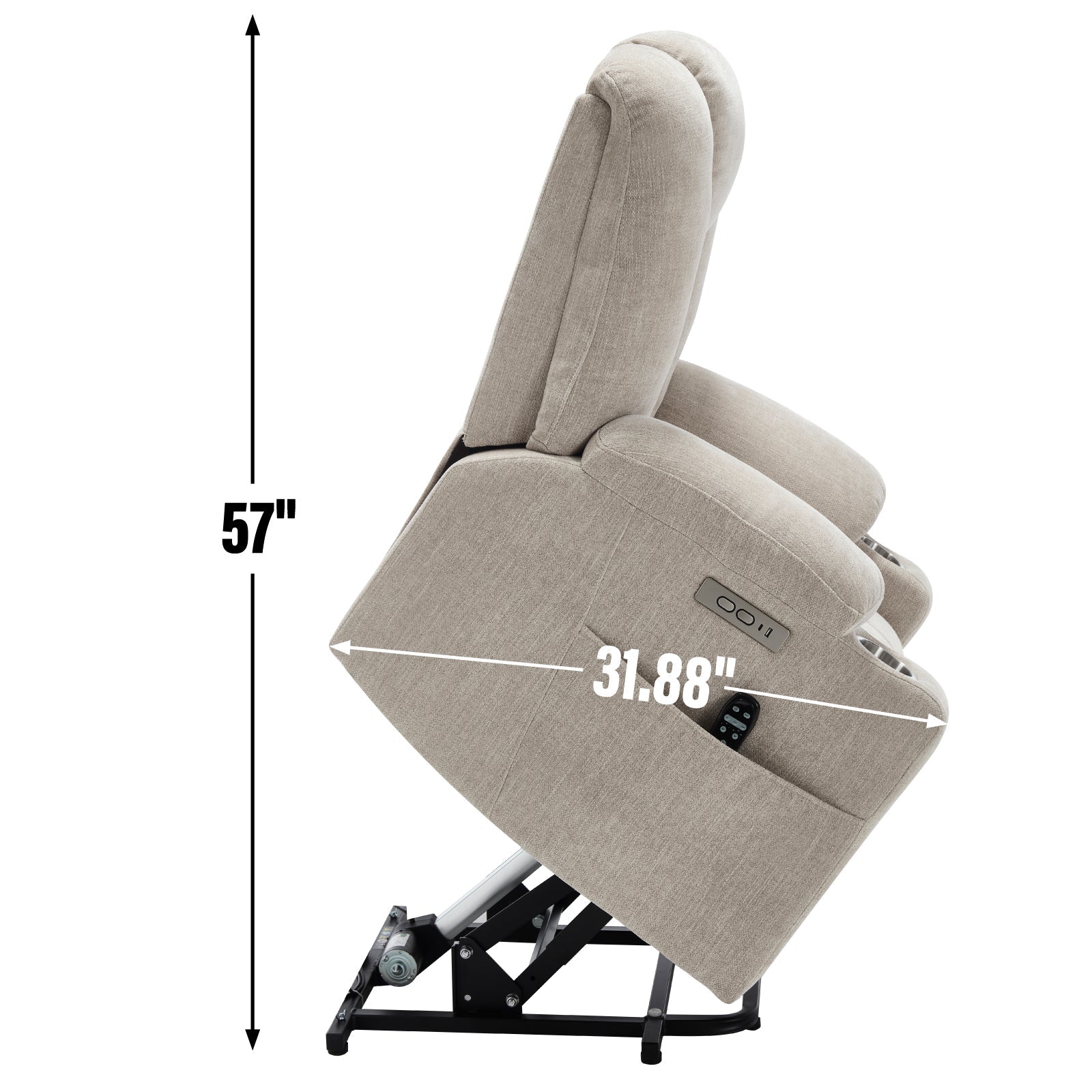 Power Lift Recliner Chair Massage Heat USB Ports Beige
