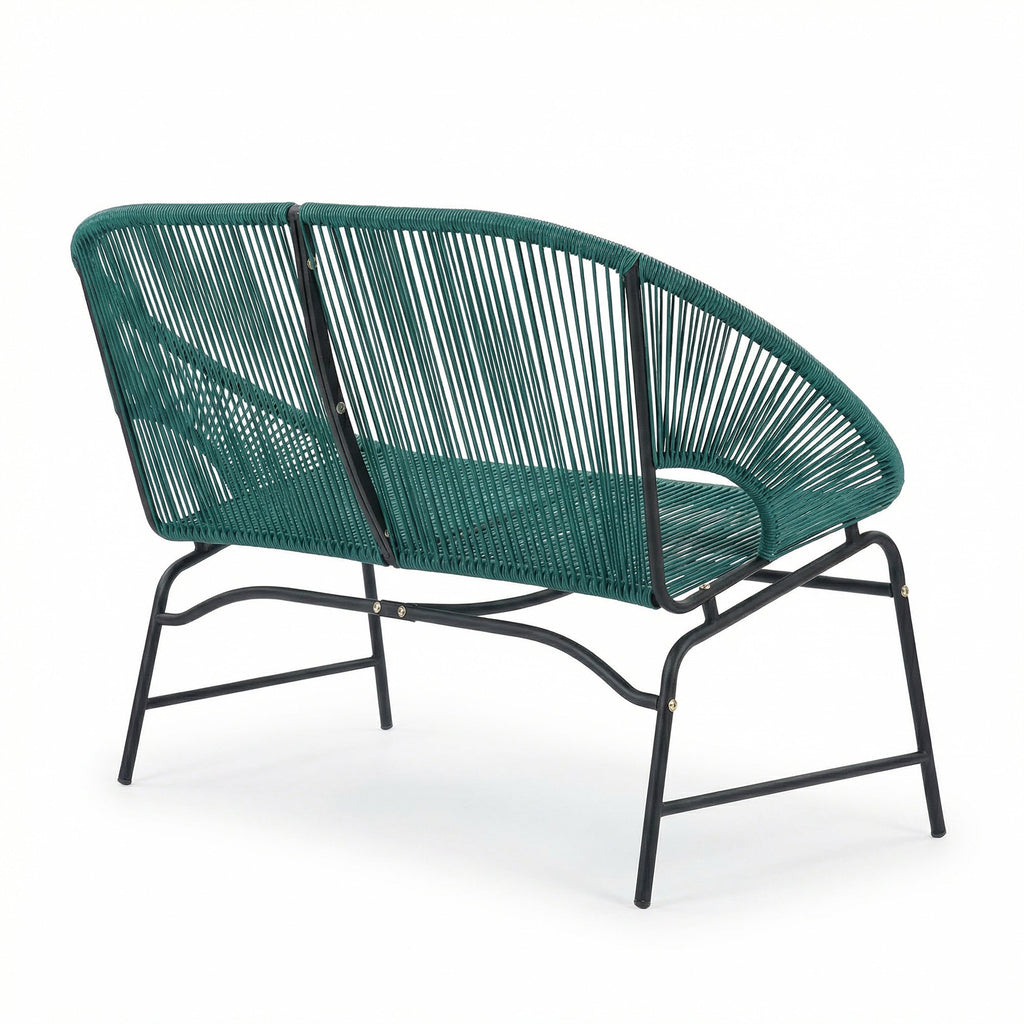 Green PE Rattan Outdoor Patio Wicker Loveseat with Iron Frame