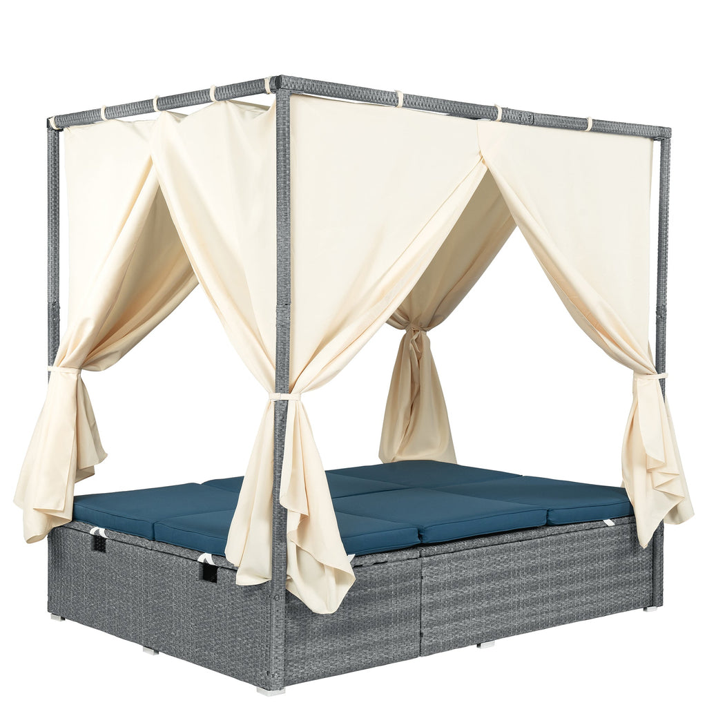 Adjustable Outdoor Sun Lounger with Canopy & Removable Cushion