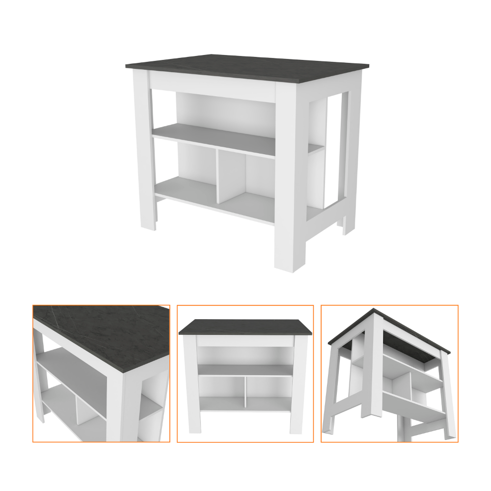 2 Piece White Onyx Kitchen Island Microwave Pantry Cabinet Set