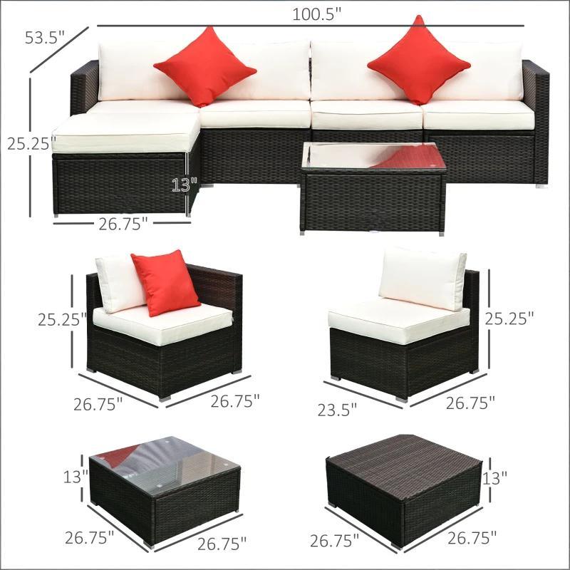 Outdoor Sectional Set PE Rattan Steel Brown Cream 6 Piece 395 LB