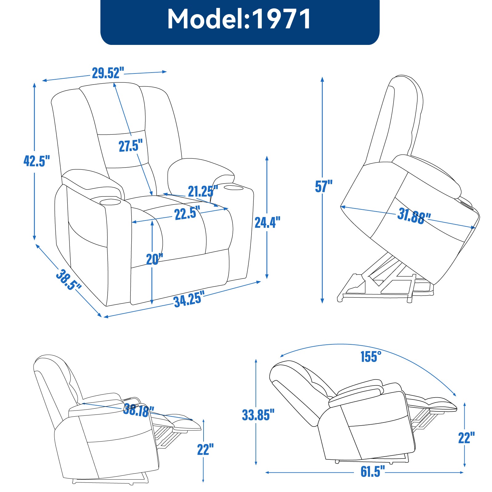 Power Lift Recliner Chair Massage Heat USB Ports Beige