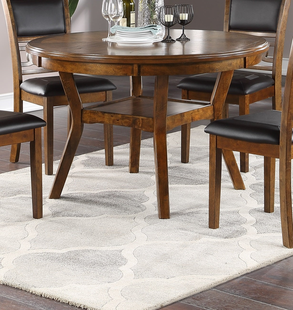 Contemporary 5pc Round Dining Set Walnut Rubberwood