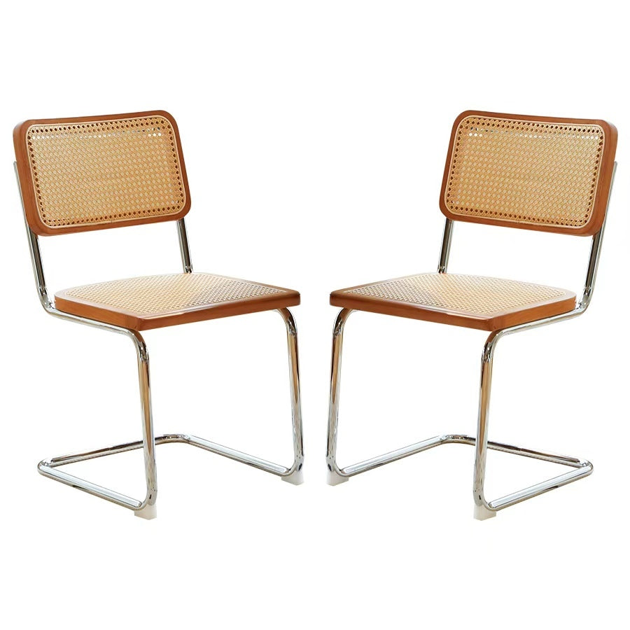Set of 2 Rattan Side Chairs with Chrome Legs, Mid Century Modern