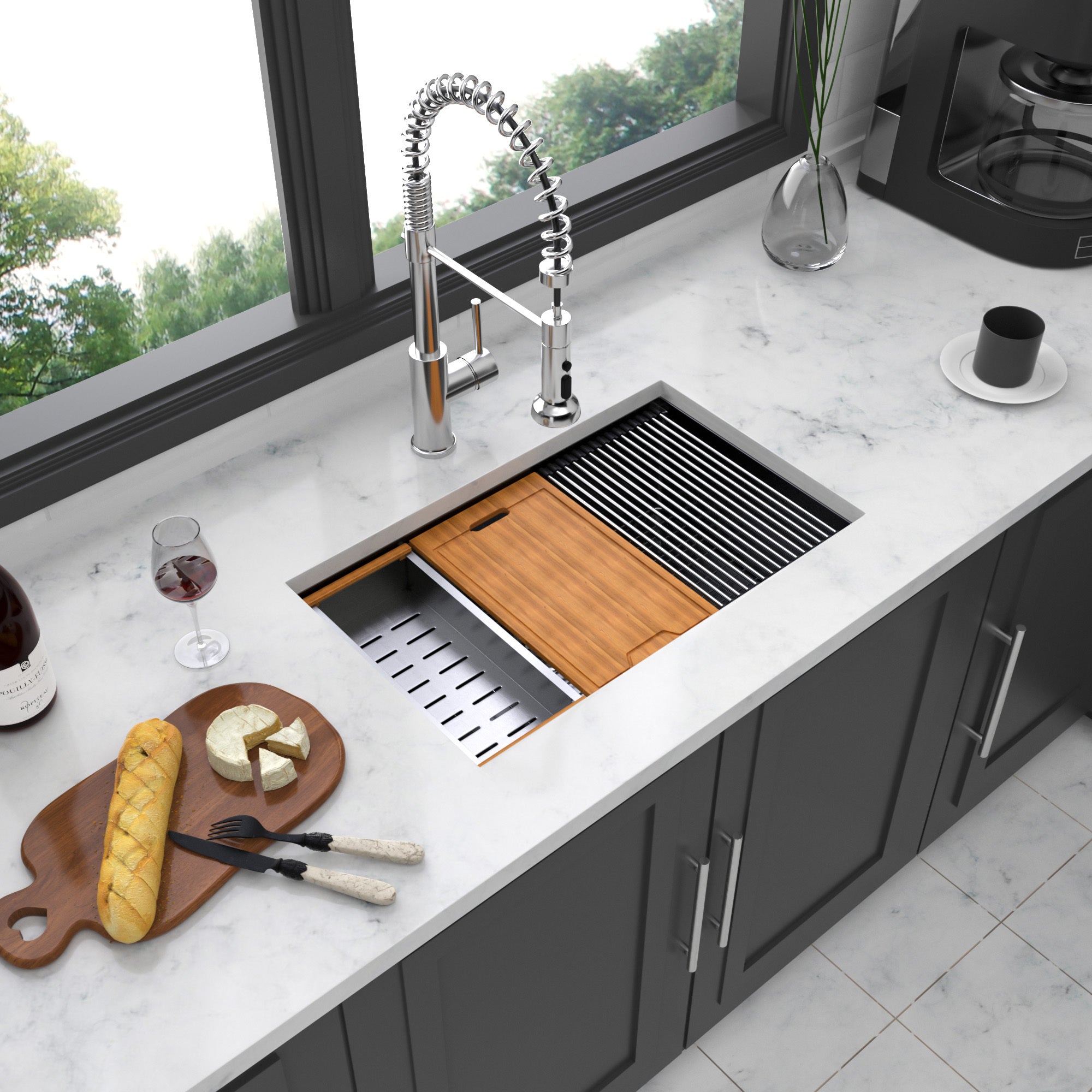 33x19x10 Gunmetal Black Stainless Steel Single Bowl Undermount Sink
