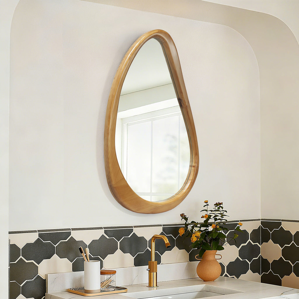 Modern Teardrop Wooden Wall Mirror 29.92" x 20.08
