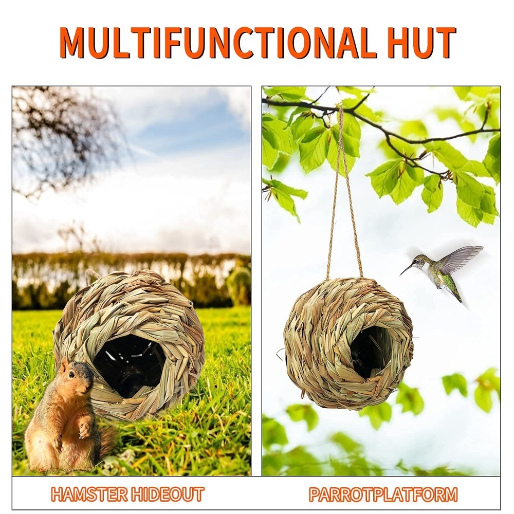 Natural Grass Hanging Bird Hut 3 Pack