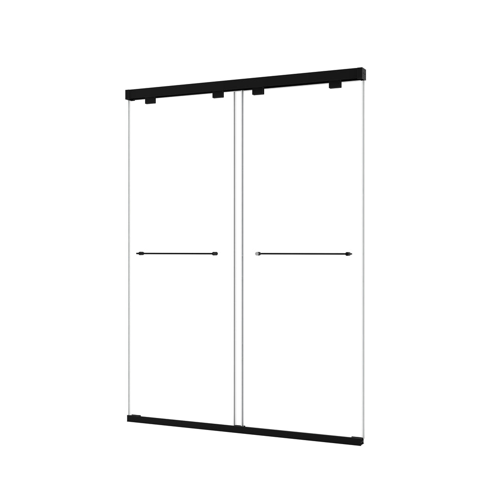 54" Frameless Double Sliding Shower Door Matte Black 8mm Tempered Glass