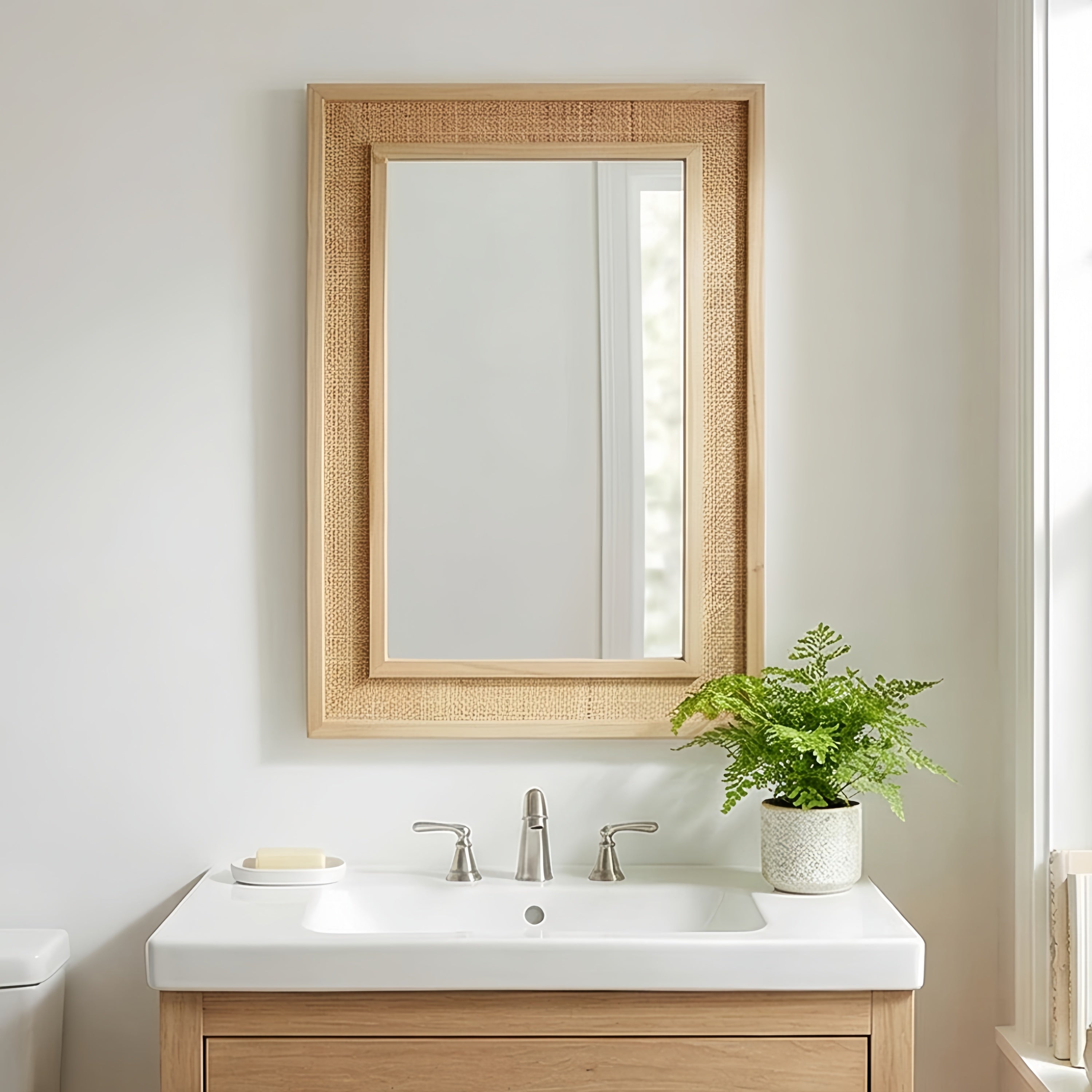 24x36 Rattan Rectangle Wood Frame Mirror