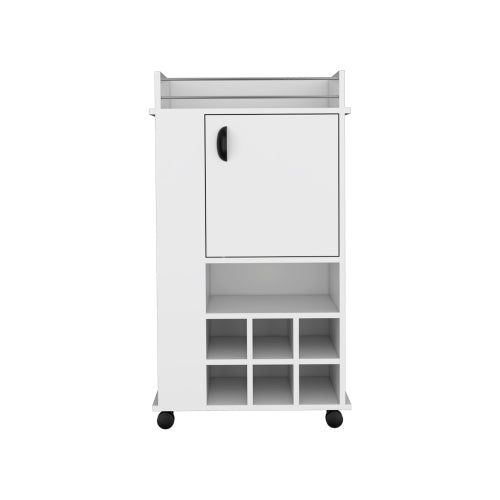 Bar Cart - 6 Built-In Wine Racks - Cabinet and Casters