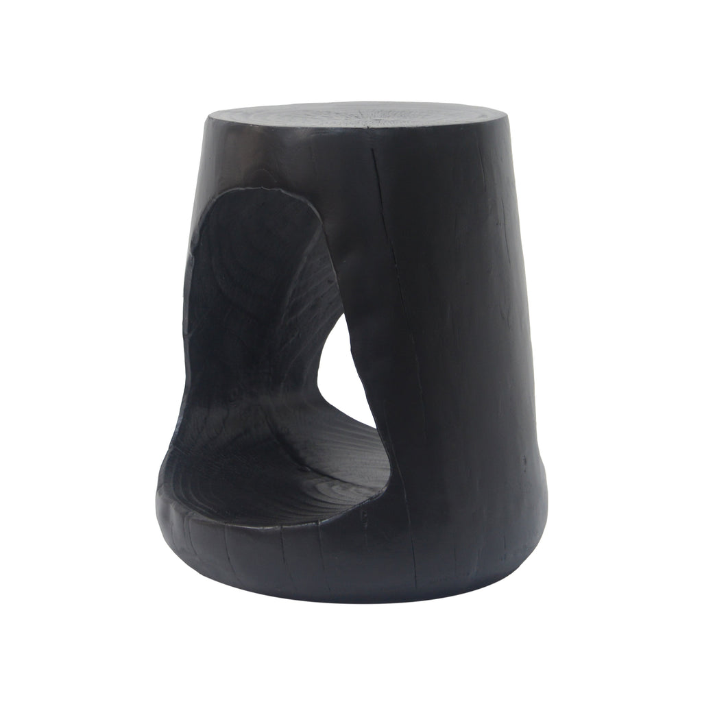 MGO Hollow Side Table, Wood-like Texture, Black, Durable Weather Resistant