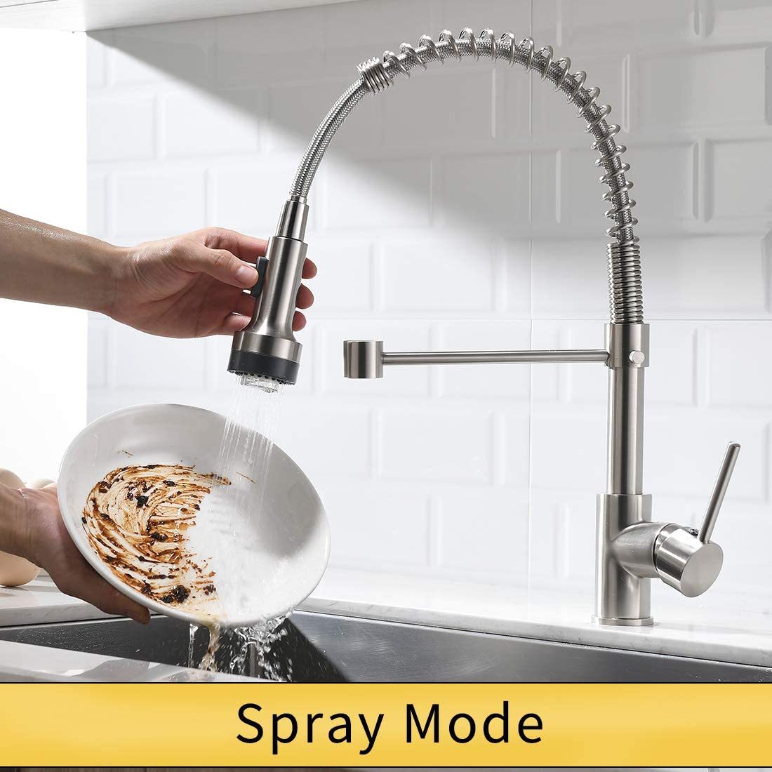 Commercial LED Pull Down Kitchen Faucet Single Handle Lever