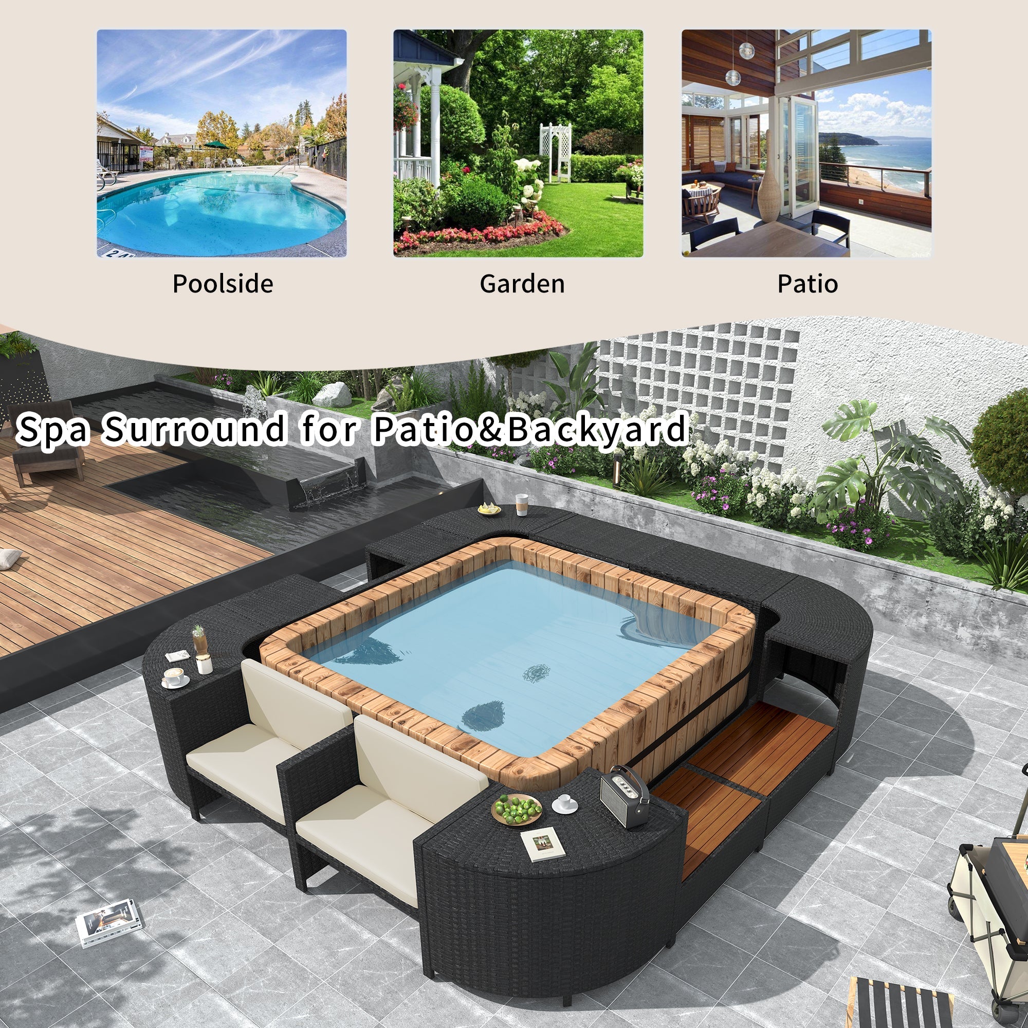 Outdoor Rattan Sectional Sofa Set with Storage, Beige