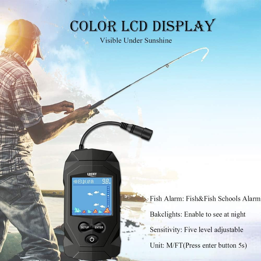 LUCKY Portable Fish Finders Wired Transducer Kayak Fish Finder Kit Portable Depth Finder LCD Display for Kayak Boat Ice Fishing