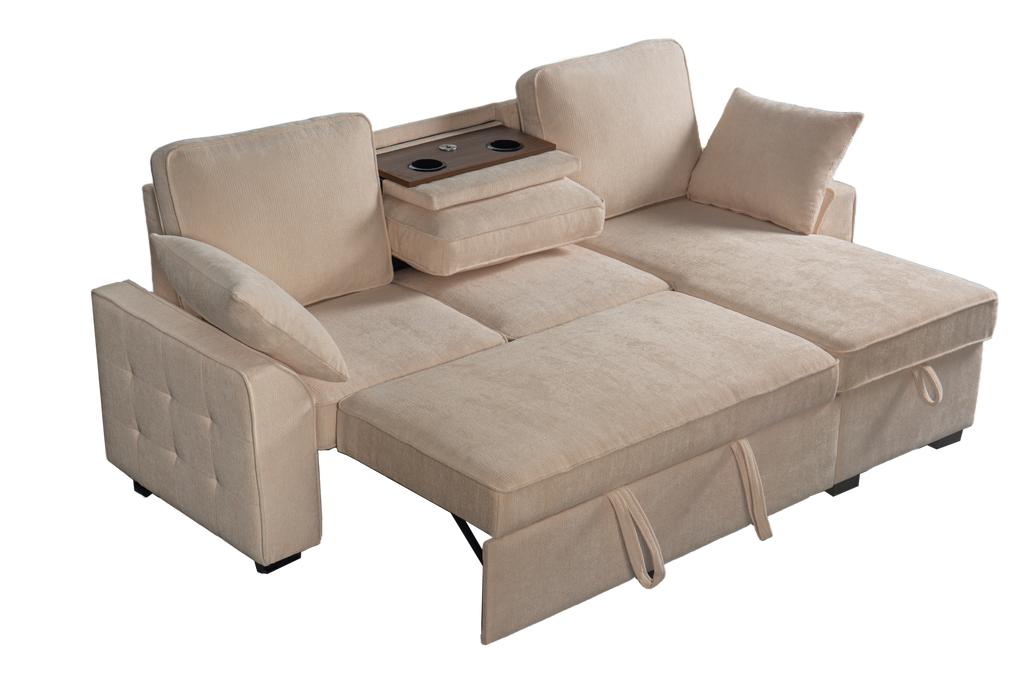 Sectional Sofa with Chaise, Cup Holder Tray & Storage