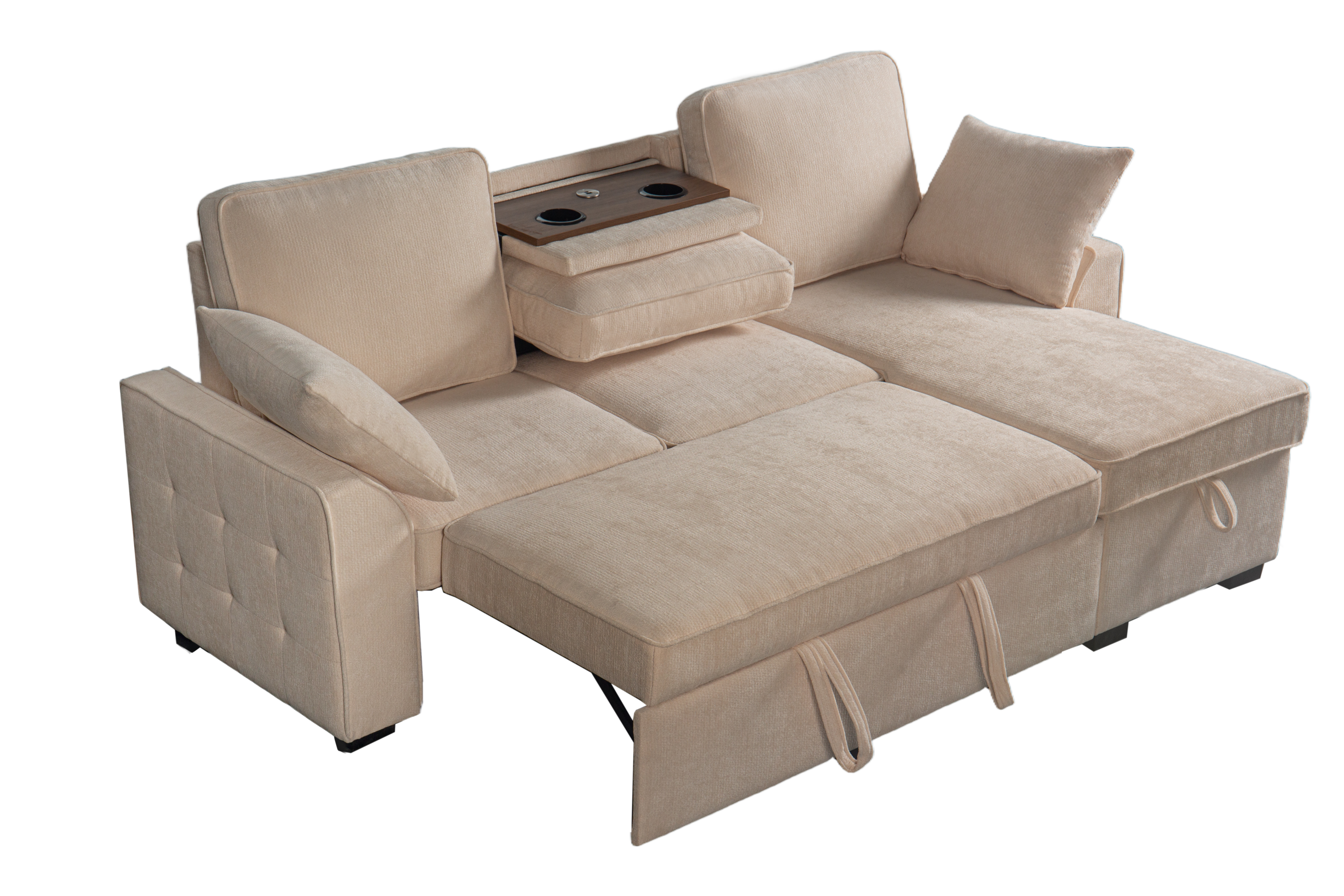 Sectional Sofa with Chaise, Cup Holder Tray & Storage