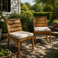 Outdoor Dining Chairs Set of 2 Acacia Wood Patio Beige Cushion