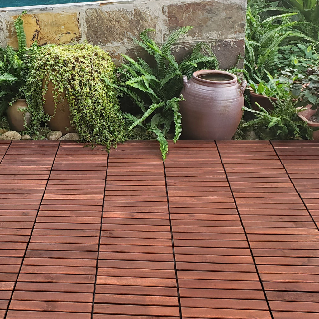 Acacia Hardwood Interlocking Deck Tiles 12" x 12" Patio