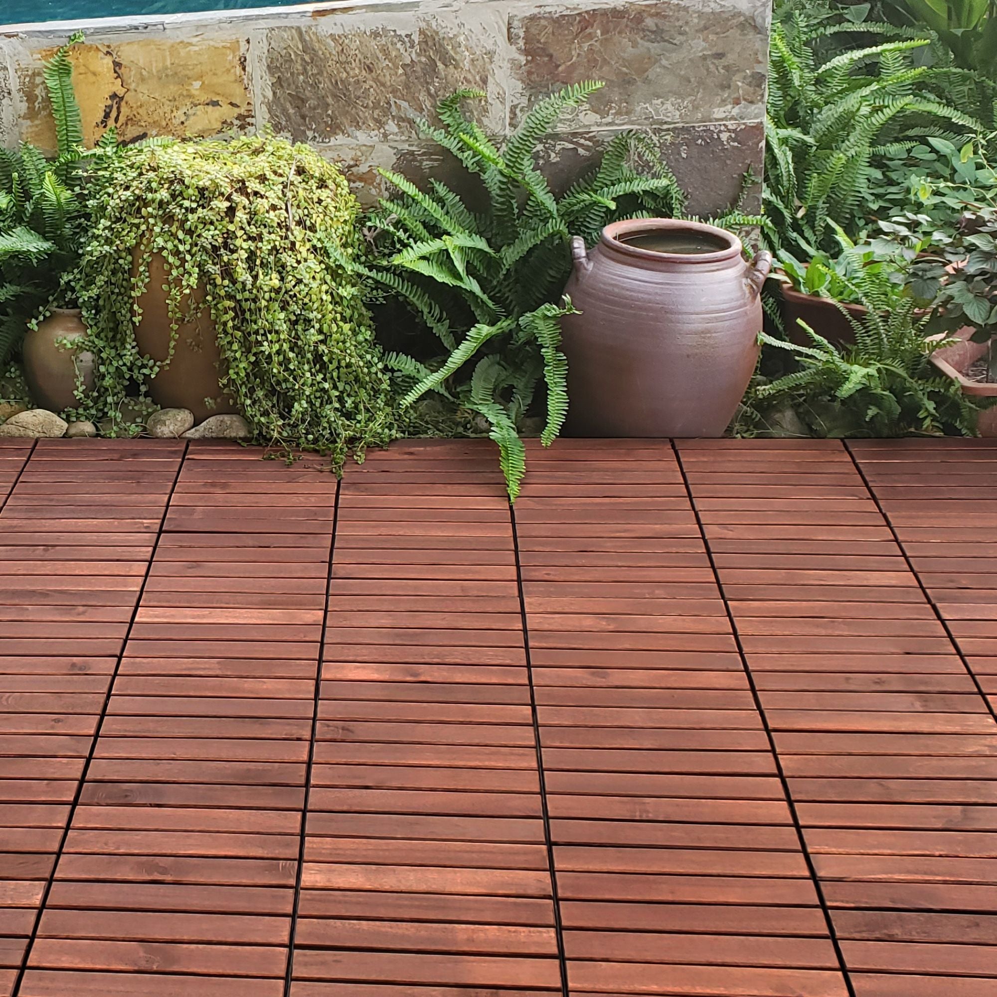 Acacia Hardwood Interlocking Deck Tiles 12" x 12" Patio