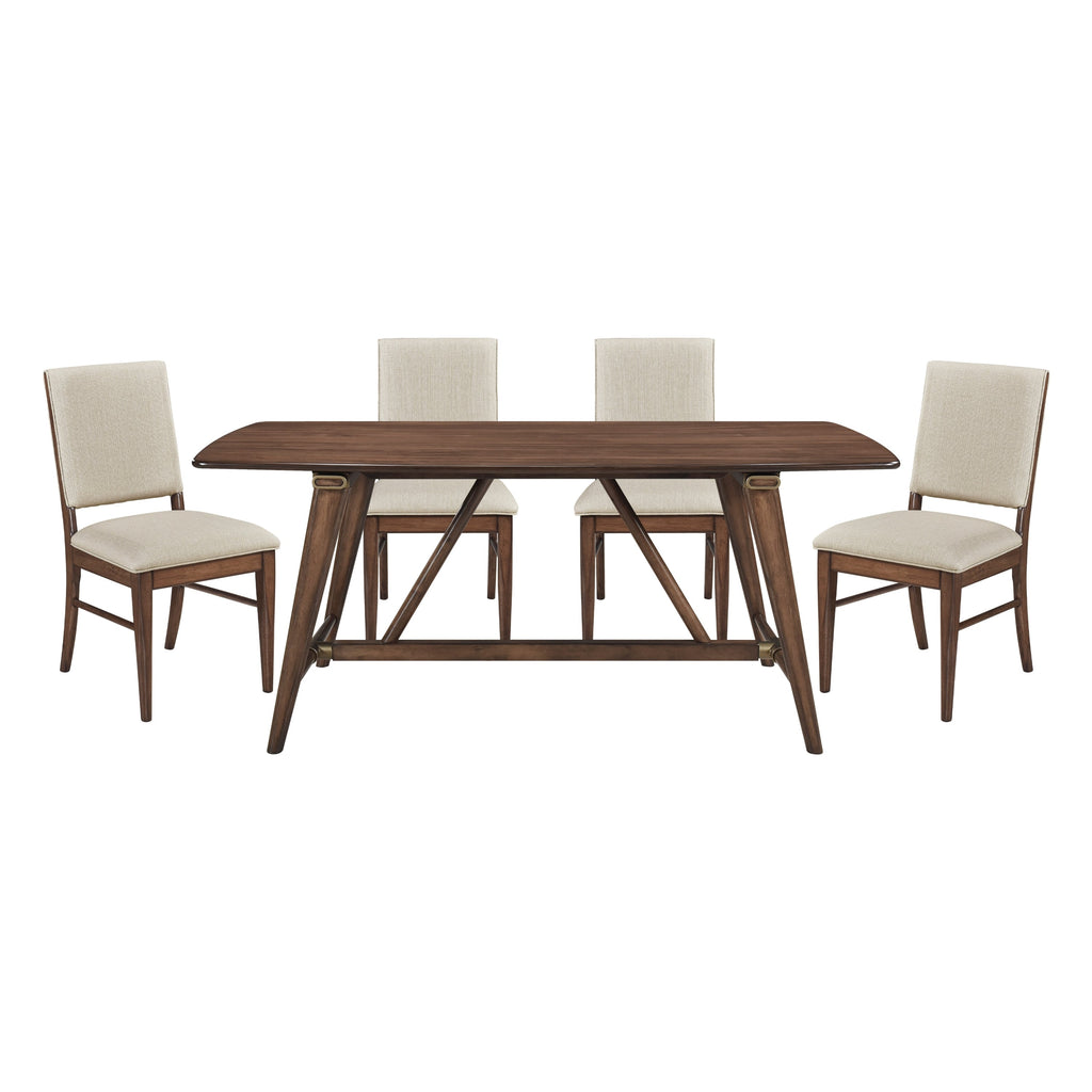 5pc Dining Set Table 4 Fabric Chairs Brown Wood Kitchen Furniture