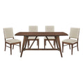 5pc Dining Set Table 4 Fabric Chairs Brown Wood Kitchen Furniture