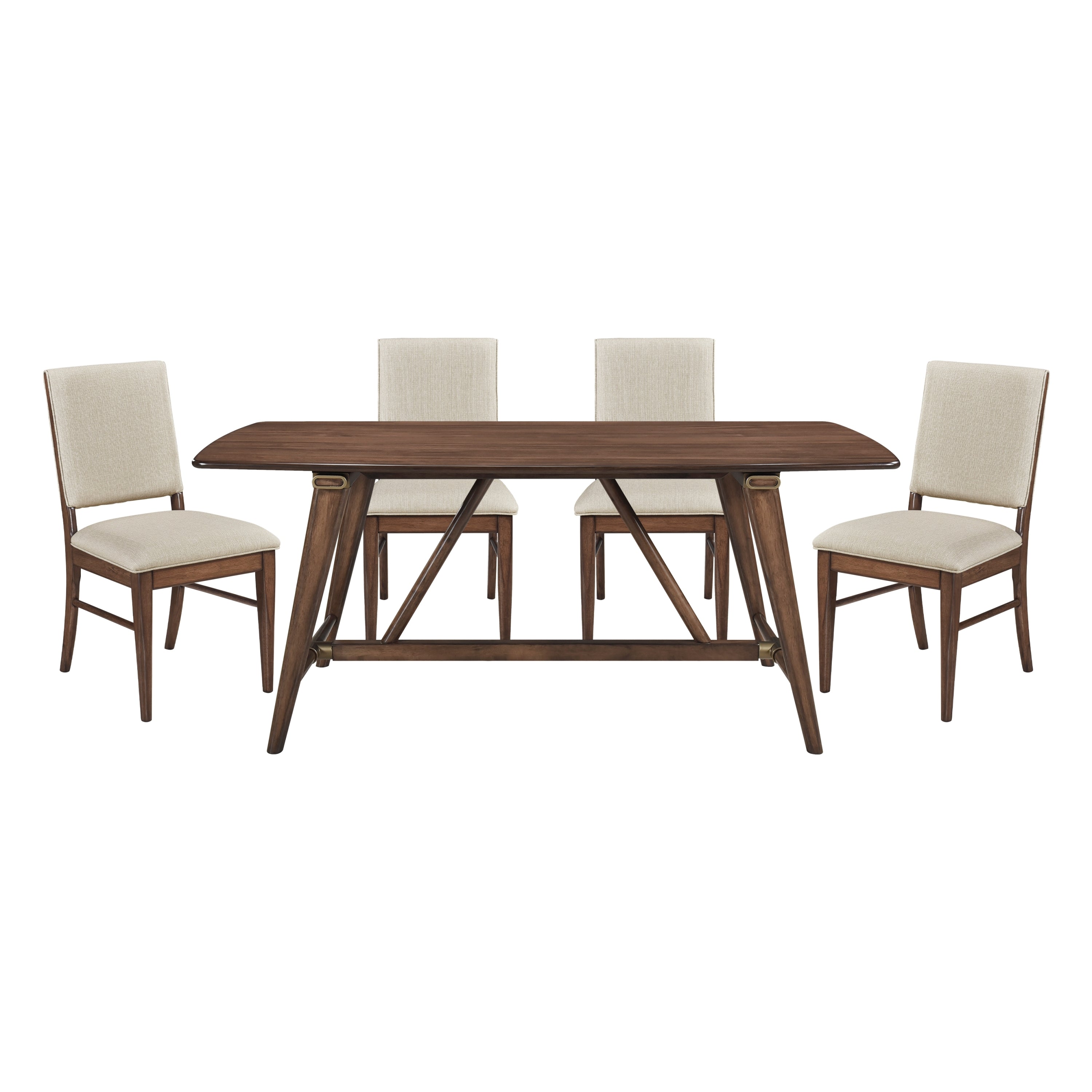 5pc Dining Set Table 4 Fabric Chairs Brown Wood Kitchen Furniture