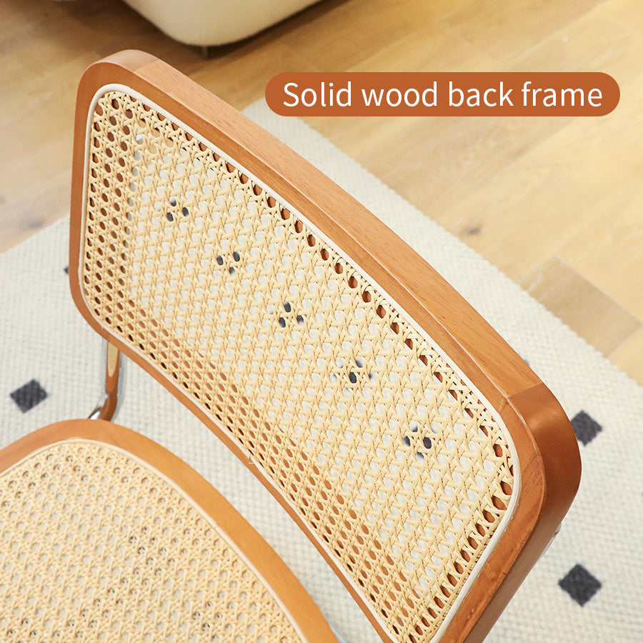 Set of 2 Rattan Side Chairs with Chrome Legs, Mid Century Modern