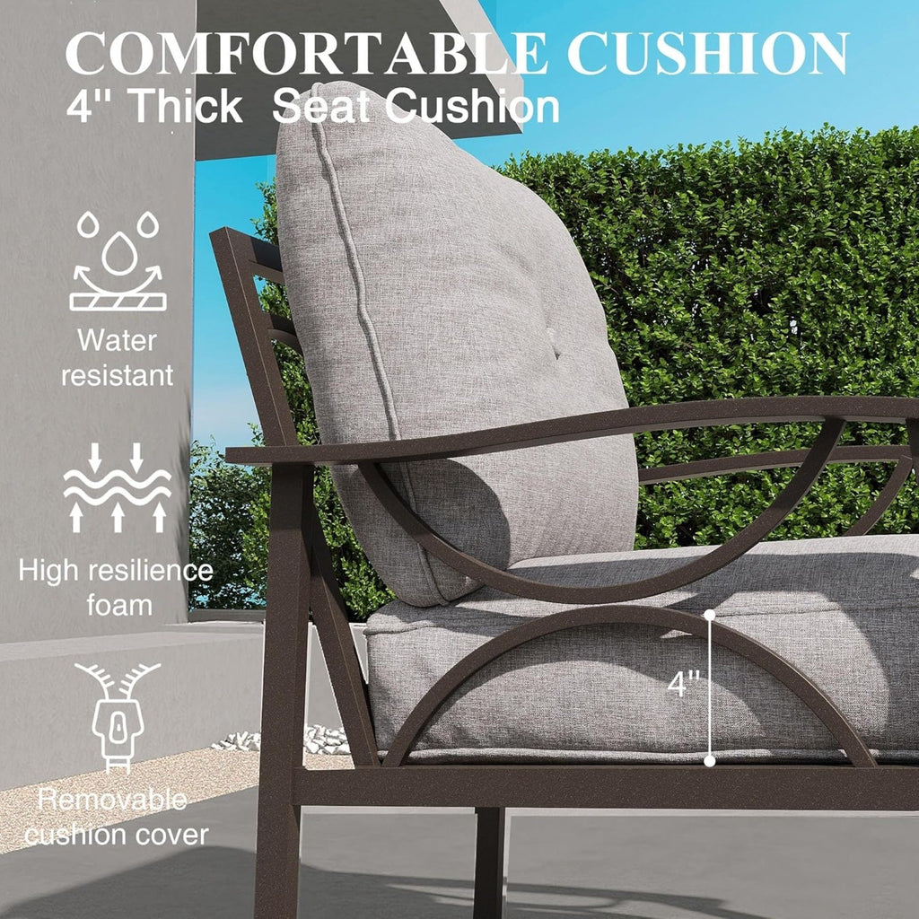 Outdoor Patio Set Steel 7 Piece Seats 9 Khaki Gray
