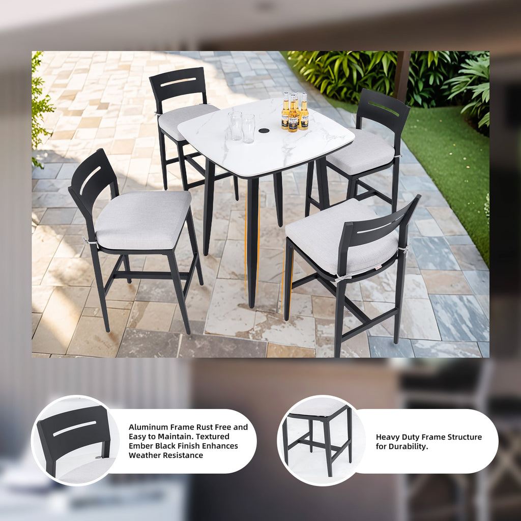 Outdoor Bar Stools Set of 2 Aluminum Patio Chairs Backrest