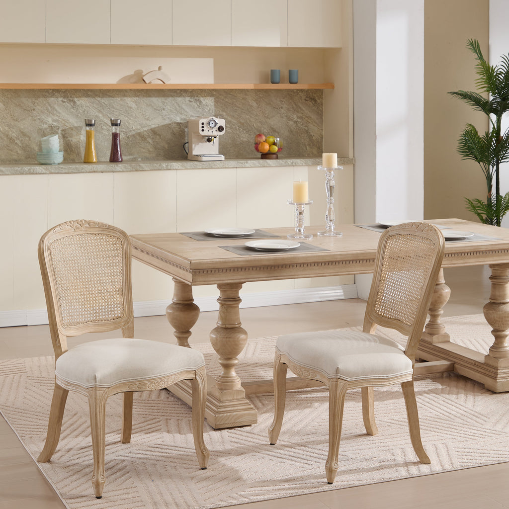 French Country Upholstered Dining Chairs Set of 2, Beige