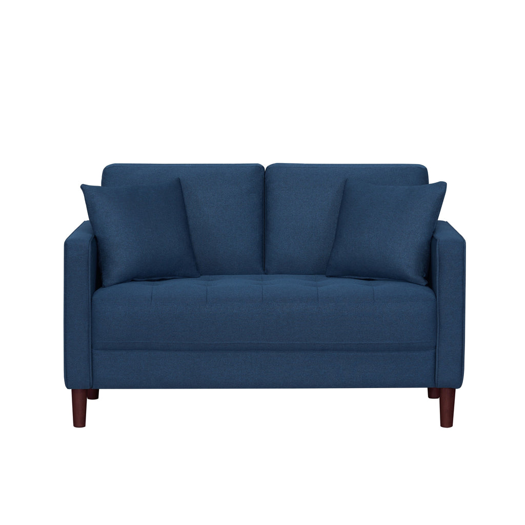 Blue Tufted Plush Upholstered Love Seat
