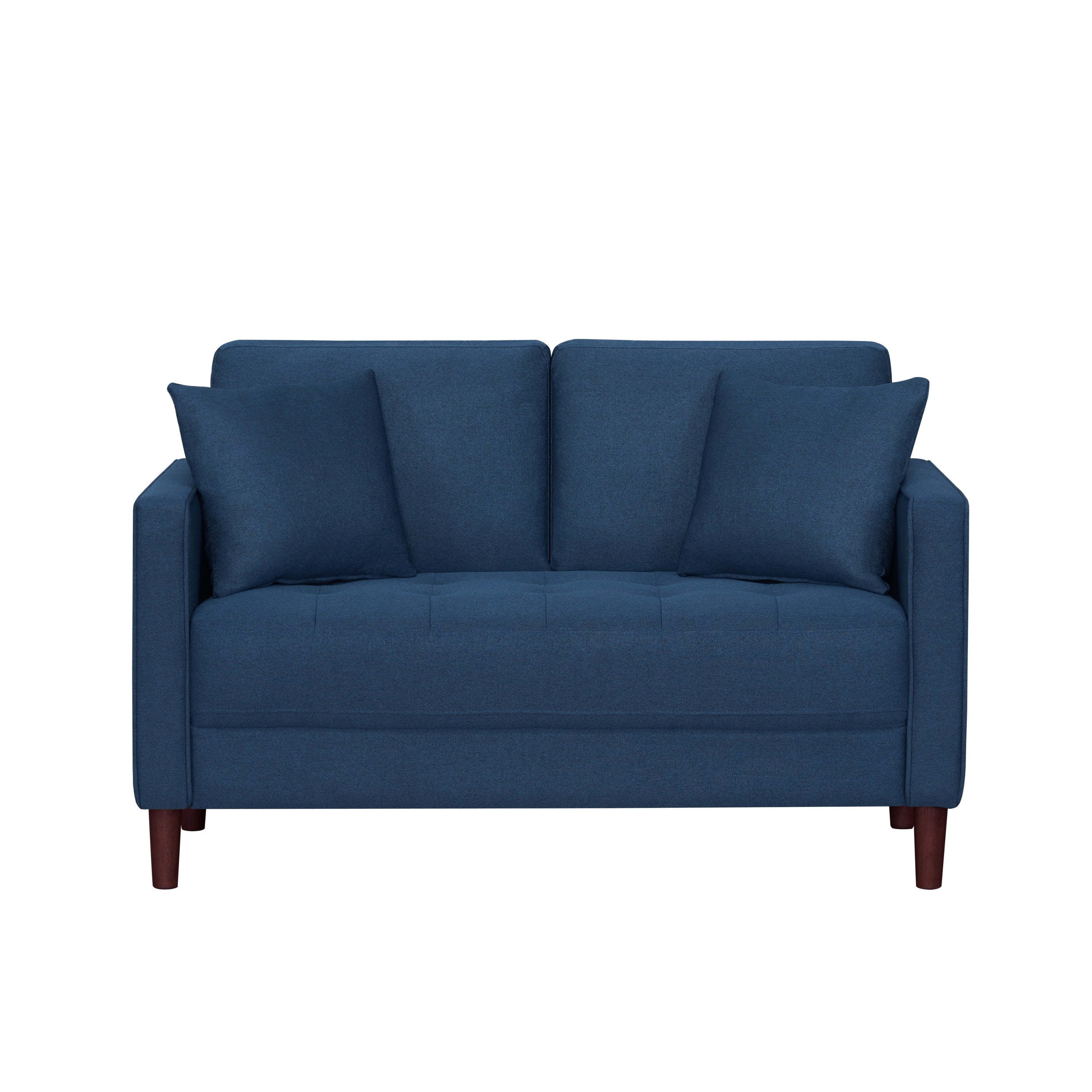 Blue Tufted Plush Upholstered Love Seat