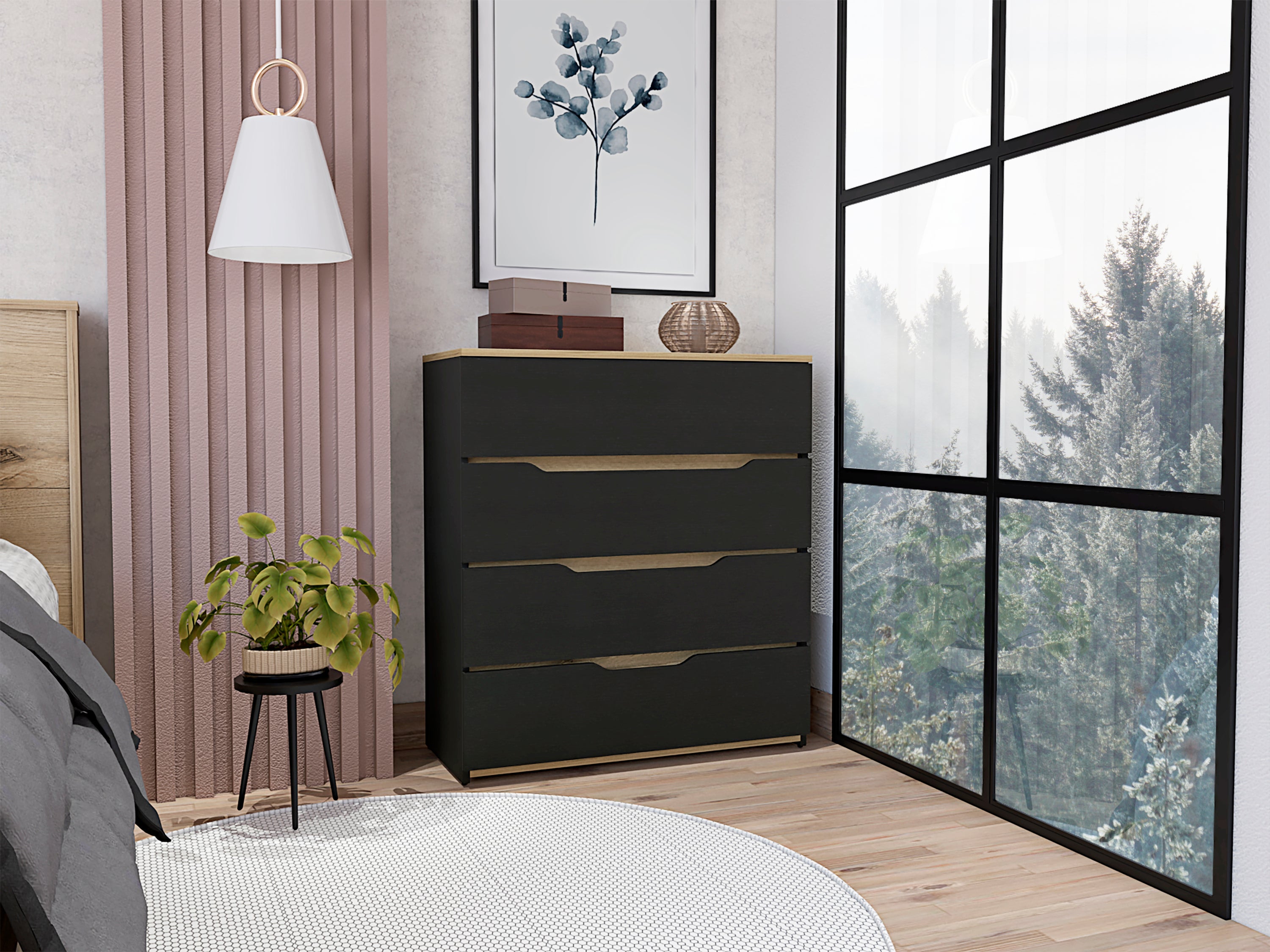 Zoe Four Drawer Dresser Black Light Oak