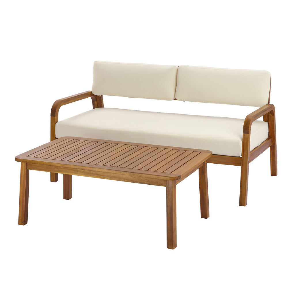 2-Piece Outdoor Sofa Set with Loveseat, Coffee Table & Cushions