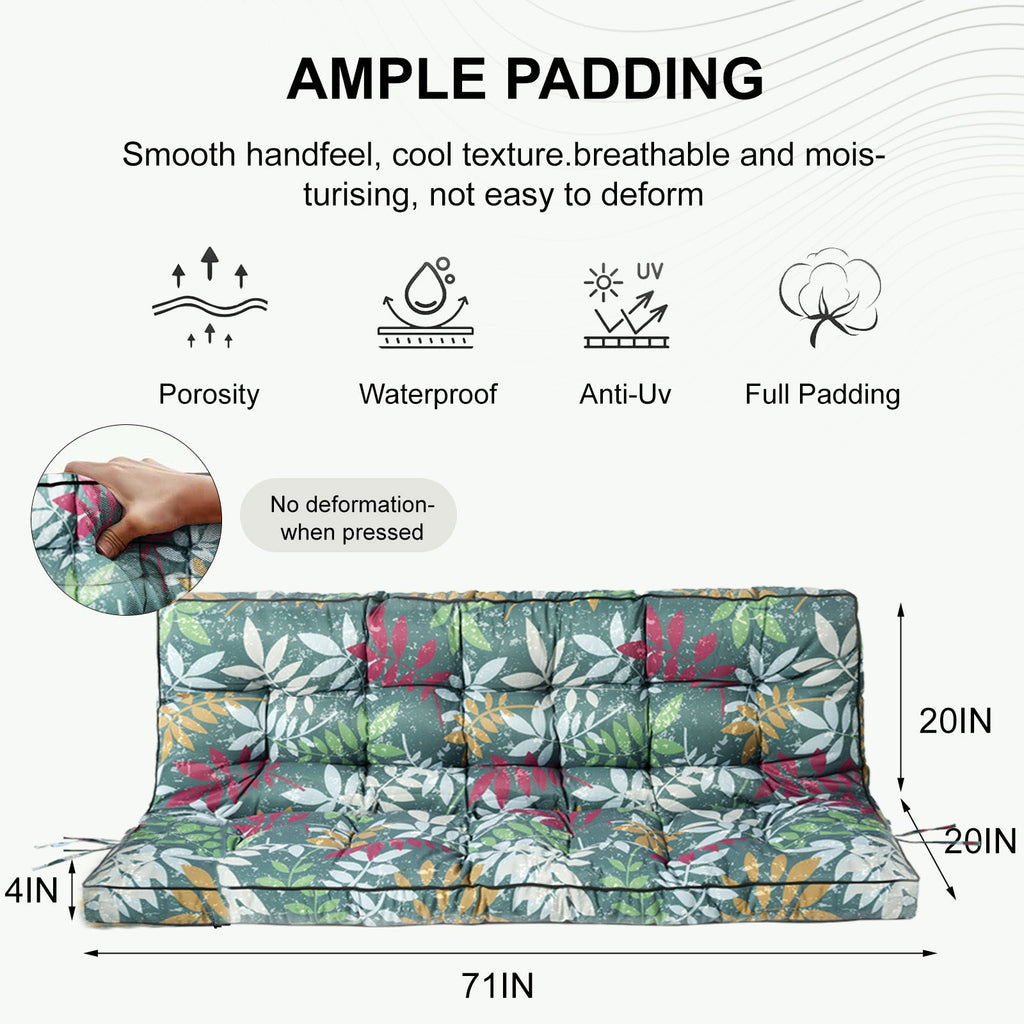 Waterproof Porch Swing Cushion 71 x 40 in 4 in Thick Bench Pad