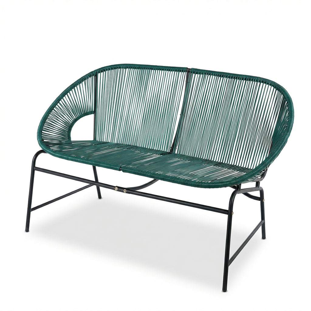 Green PE Rattan Outdoor Patio Wicker Loveseat with Iron Frame