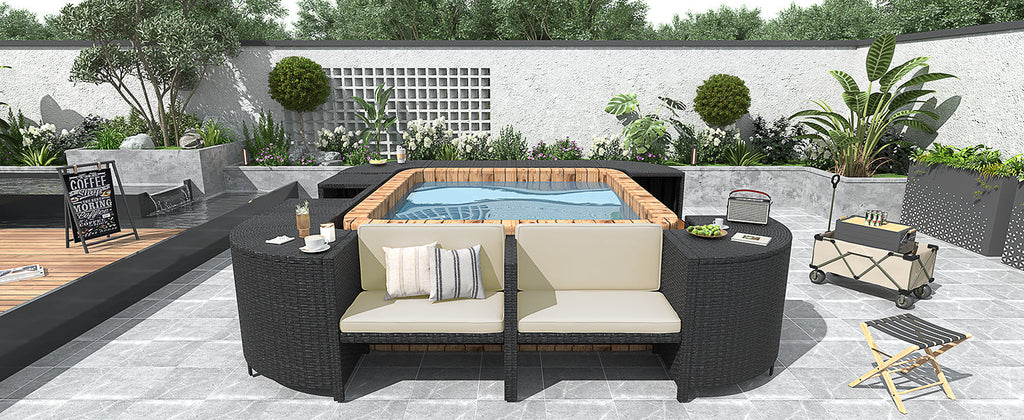Outdoor Rattan Sectional Sofa Set with Storage, Beige